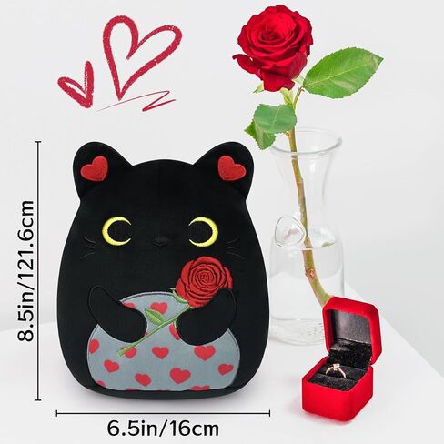 حيوانات محشوة في عيد الحب من bekrgwiy، قطة سوداء لطيفة من القطيفة مع وردة مطرزة وقلب حب، هدايا عيد الحب للأطفال والصديقات، ديكور منزلي لحفلات عيد الحب in Kuwait
