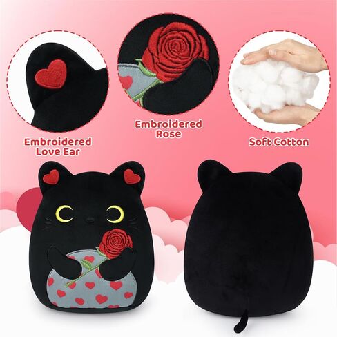 حيوانات محشوة في عيد الحب من bekrgwiy، قطة سوداء لطيفة من القطيفة مع وردة مطرزة وقلب حب، هدايا عيد الحب للأطفال والصديقات، ديكور منزلي لحفلات عيد الحب in Kuwait