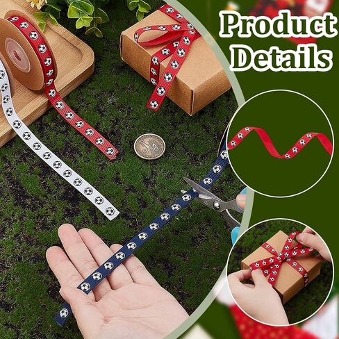 أشرطة كرة القدم PH PandaHall بطول 30 ياردة، أشرطة Grosgrain مقاس 3/8 بوصة، أشرطة رياضية ذات طابع رياضي لتغليف الهدايا، أشرطة الفريق، وأقواس الشعر، والحرف اليدوية، وتزيين الحفلات (أبيض، أحمر، أزرق)، 3 بكرات in Kuwait