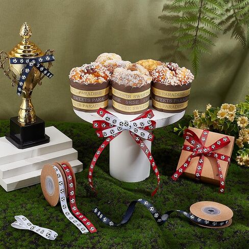 أشرطة كرة القدم PH PandaHall بطول 30 ياردة، أشرطة Grosgrain مقاس 3/8 بوصة، أشرطة رياضية ذات طابع رياضي لتغليف الهدايا، أشرطة الفريق، وأقواس الشعر، والحرف اليدوية، وتزيين الحفلات (أبيض، أحمر، أزرق)، 3 بكرات in Kuwait