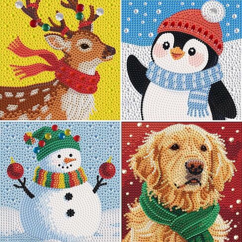 geesfayan 4 Pack Diamond Art Kit for Kids 6 Inch DIY Animal Gem Art with 4 Tools Sets, Gem Painting for Beginners, Creative Craft Gift for Teens & Kids（cat Dog） in Saudi Arabia