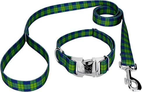 Country Brook Petz - Premium Blue and Green Plaid Dog Collar and Leash - Plaid and Argyle Collection Featuring Charming Designs (1 Inch, Large) in Saudi Arabia