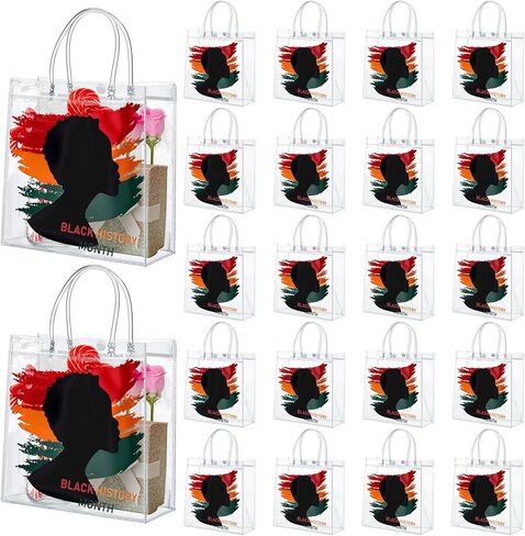 Kolldenn 20 Pcs Black History Month Gift Bags with Handles 8x8x3.15 Inch PVC Black History Month Party Treat Goodie Gifts Bags Bulk for Celebration African BHM MLK Day Party Supplies (Classic) in Saudi Arabia