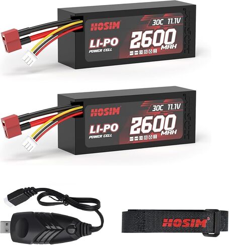 Hosim 2PCS 3S 11.1V 2600mAh Li-po Battery with 1 Strap for Brushless 30C RC Car Truck RC Vehicles Boat Battery Fit for High Speed RC Cars 1/8 1/10 Scale in Saudi Arabia