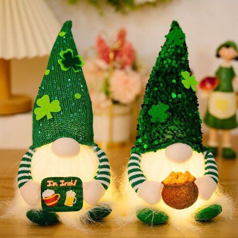 FAVOMOTO Luminous St. Patrick Day Gnomes Doll, Green Plush Shamrock Gnomes Figurine Decorations Irish Dwarf Table Centerpiece for Festival Decoration and Party Photo Prop in Saudi Arabia