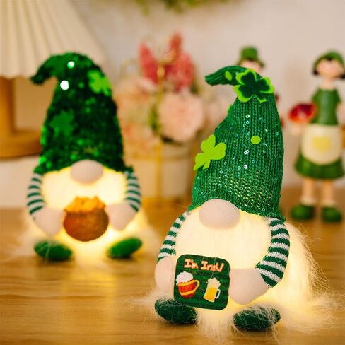 FAVOMOTO Luminous St. Patrick Day Gnomes Doll, Green Plush Shamrock Gnomes Figurine Decorations Irish Dwarf Table Centerpiece for Festival Decoration and Party Photo Prop in Saudi Arabia