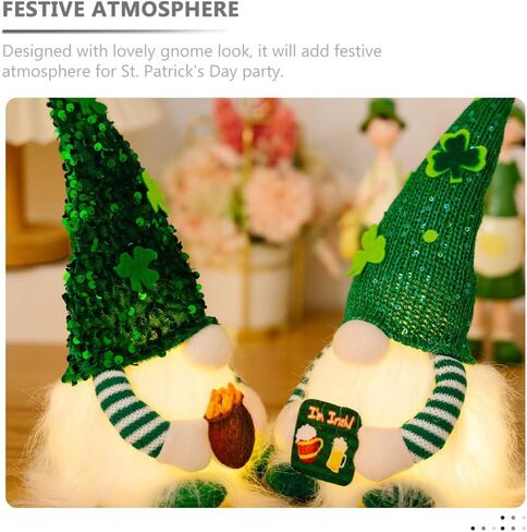 FAVOMOTO Luminous St. Patrick Day Gnomes Doll, Green Plush Shamrock Gnomes Figurine Decorations Irish Dwarf Table Centerpiece for Festival Decoration and Party Photo Prop in Saudi Arabia