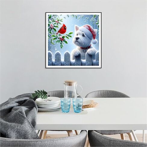 FHBUBPUP Dog Diamond Art Kits for Adults - Cardinal Diamond Painting Kits for Adults - DIY Full Drill Round Diamond Dot Painting Gem Art, Craft Gift Suitable for Home Wall Decoration 12×12Inch in Saudi Arabia