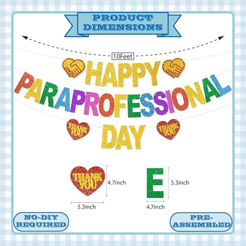 Happy Paraprofessional Day Banner - NO DIY Para Professional Day Decorations For Office Décor Paraprofessional Appreciation Gifts Glitter in Kuwait