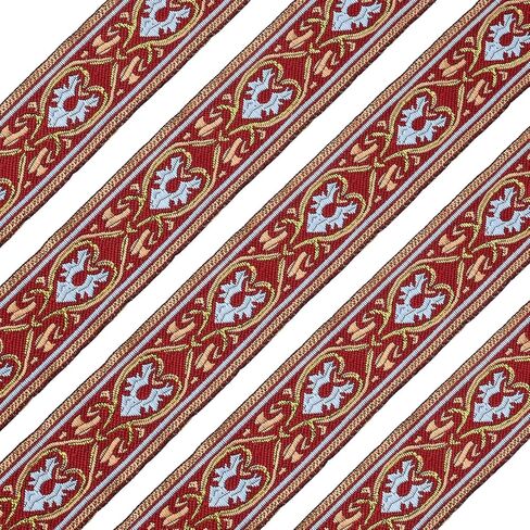 FireBrick Ethnic Style Embroidery Flat Polyester Ribbon - 7.7 Yards, 1.4 inch Heart Pattern Woven Jacquard Tyrolean Ribbon for DIY Craft Embellishment Decorations in Saudi Arabia