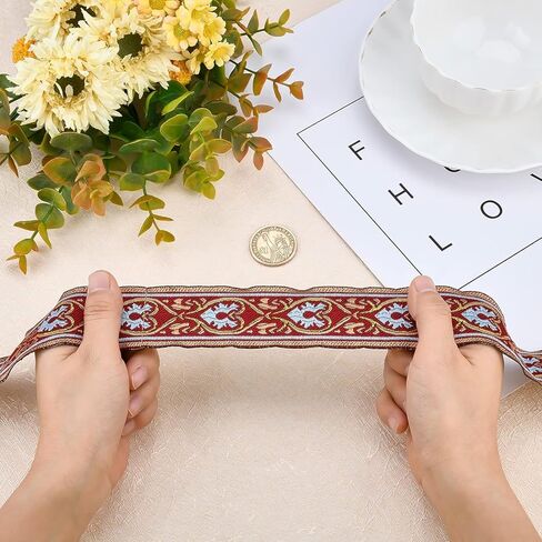 FireBrick Ethnic Style Embroidery Flat Polyester Ribbon - 7.7 Yards, 1.4 inch Heart Pattern Woven Jacquard Tyrolean Ribbon for DIY Craft Embellishment Decorations in Saudi Arabia
