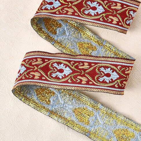 FireBrick Ethnic Style Embroidery Flat Polyester Ribbon - 7.7 Yards, 1.4 inch Heart Pattern Woven Jacquard Tyrolean Ribbon for DIY Craft Embellishment Decorations in Saudi Arabia