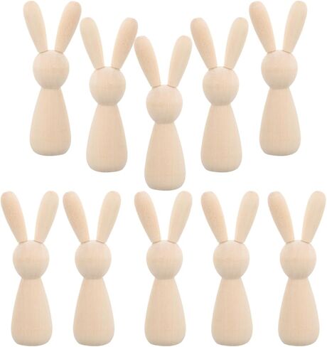 10 قطع من دمى أرنب خشبية مصنوعة يدويًا من Angoily، تمثال ديكور أرنب حرفي غير مطلي لديكور المنزل in Kuwait