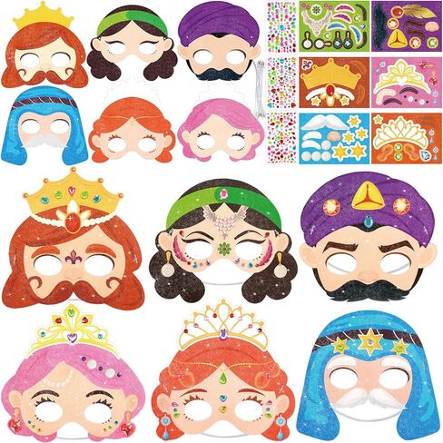 Fancy Land 24 Pack Purim Mask Craft Kits for Kids DIY Glitter Purim Story Character Mask for Jewish Holiday Party Favors Classroom Activities Projects in Saudi Arabia