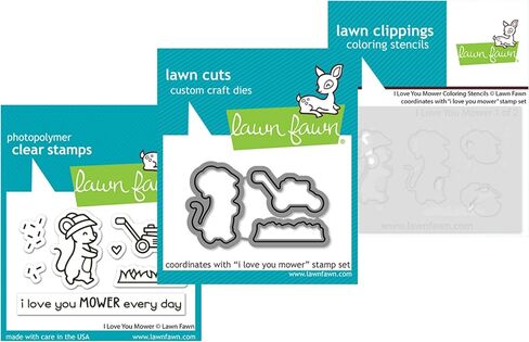 Lawn Fawn I Love You Mower 2"x3" Clear Stamp Set, Coordinating Dies & Coloring Stencil, 3 Item Bundle in Saudi Arabia