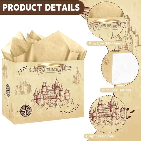 Magical Wizard Gift Bag, Large Wizard Theme Birthday Gift Bag, with Card and Tissue Paper, Christmas Party Favors Supplies for Baby Shower, Kids, Boys, Girls, Birthday, Christmas Celebrations in Saudi Arabia