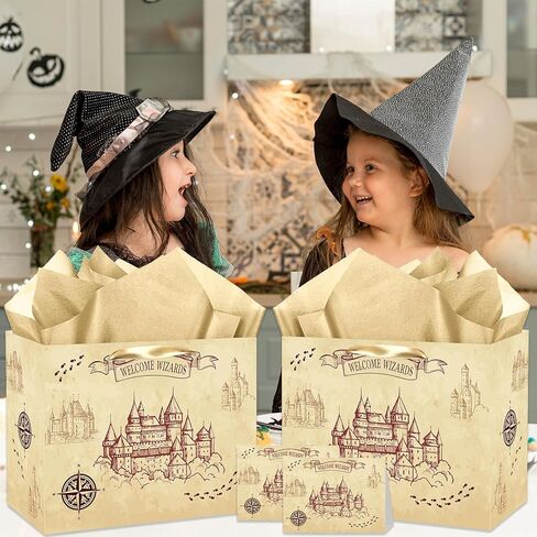 Magical Wizard Gift Bag, Large Wizard Theme Birthday Gift Bag, with Card and Tissue Paper, Christmas Party Favors Supplies for Baby Shower, Kids, Boys, Girls, Birthday, Christmas Celebrations in Saudi Arabia