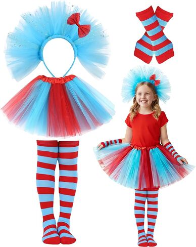 زي تول توتو للأطفال - تنورة توتو وعصابة رأس وقفازات وجوارب مخططة للهالوين والحفلات التنكرية in Kuwait