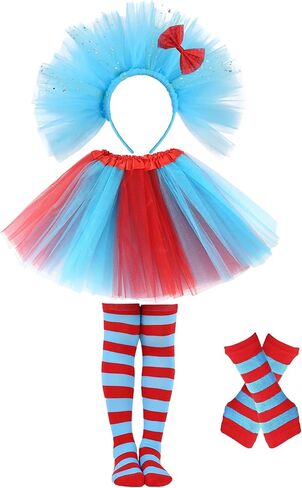 Tulle Tutu Costume for Kids - Tutu Skirt Headband Striped Gloves and Socks Set for Halloween Dress Up Party Cosplay in Saudi Arabia