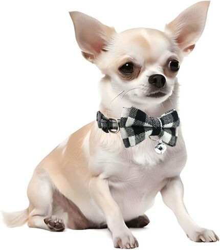 Bow Kitten Collar with Bell, Breakaway Puppy Collar Bell with Bowtie Christmas Dog Collars Female for Small Tiny Little Pet Dogs (White Plaid, Neck 7.9-11 inch) in Saudi Arabia