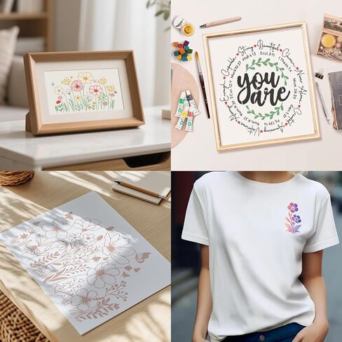 24 Pcs Stencils for Crafts Reusable, Floral Painting Templates - Flower, Leaf, Branch Botanical Nature Designs for DIY Wood Canvas Wall Card Scrapbook Decor in Kuwait