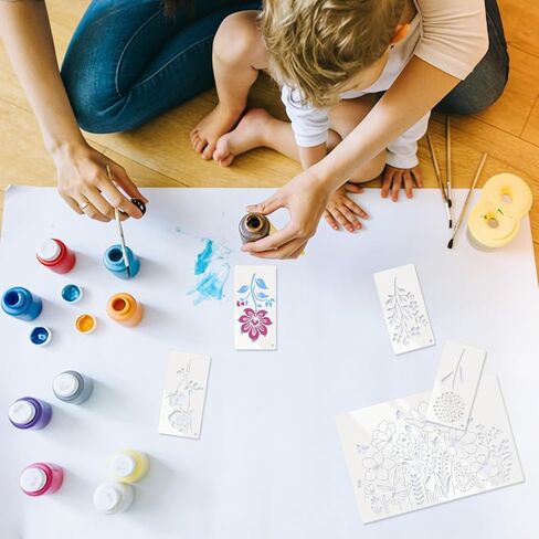 24 Pcs Stencils for Crafts Reusable, Floral Painting Templates - Flower, Leaf, Branch Botanical Nature Designs for DIY Wood Canvas Wall Card Scrapbook Decor in Kuwait