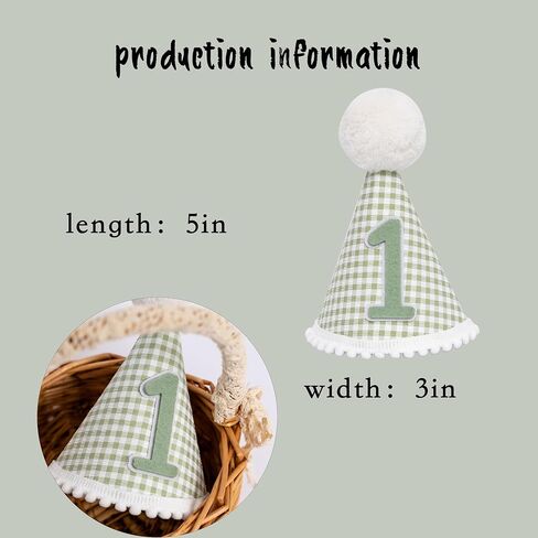 1st Birthday Hat for Baby Boy Girl-Green Gingham First Birthday Cap with Number 1 & Pom Poms, Cute Photo Prop for Baby's 1 Year Old Milestone Party in Saudi Arabia