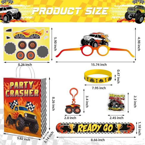 122 قطعة من هدايا الحفلات على شكل شاحنة مونستر، لوازم حفلات أعياد الميلاد للشاحنة تتضمن حقائب جيدة، أساور، سلاسل مفاتيح، ملصقات، نظارات ورقية، موضوع سباقات الطرق الوعرة، مكافآت الفصل الدراسي in Kuwait