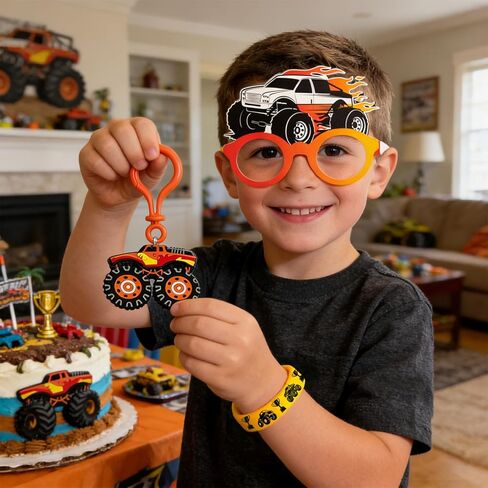 122 قطعة من هدايا الحفلات على شكل شاحنة مونستر، لوازم حفلات أعياد الميلاد للشاحنة تتضمن حقائب جيدة، أساور، سلاسل مفاتيح، ملصقات، نظارات ورقية، موضوع سباقات الطرق الوعرة، مكافآت الفصل الدراسي in Kuwait