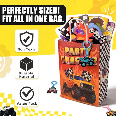 122 قطعة من هدايا الحفلات على شكل شاحنة مونستر، لوازم حفلات أعياد الميلاد للشاحنة تتضمن حقائب جيدة، أساور، سلاسل مفاتيح، ملصقات، نظارات ورقية، موضوع سباقات الطرق الوعرة، مكافآت الفصل الدراسي in Kuwait