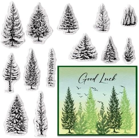 12 Christmas Trees Clear Stamps for Card Making and Photo Album Decorations, Snow Tree Stamps, Merry Christmas Transparent Silicone for Crafting and DIY Scrapbooking in Saudi Arabia
