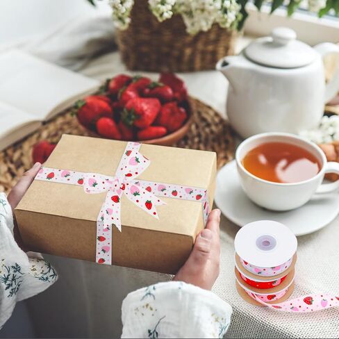 Strawberry Ribbon, Pastel Red Pink Strawberries Grosgrain Ribbon, (3 Rolls, 3 Patterns, 1 inch x 15 Yards Each Roll, 45 Yards TTL.) Fruits Ribbon for Spring Summer Wreaths, Trims, Gift Wrapping in Saudi Arabia