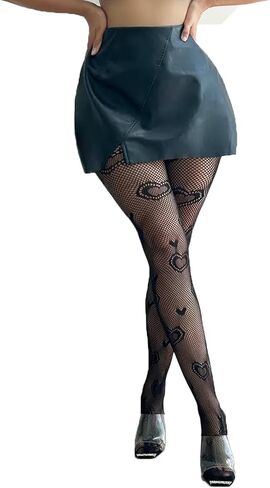 Lunedear Heart Tights Fishnets Pattern Stockings Womens Black Sexy Valentines All Over Hearts Print Sheer Tights Net Leggings in Saudi Arabia
