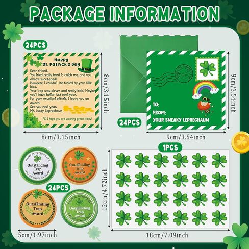 Tondiamo 24 Set St. Patrick's Day Leprechaun Trap Kit 24 Shamrock Pin Back Button Pin 24 Leprechaun Letter 24 Shamrock Sticker DIY Crafts Kit for St. Patrick's Day Party Favors in Saudi Arabia