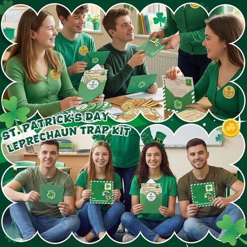Tondiamo 24 Set St. Patrick's Day Leprechaun Trap Kit 24 Shamrock Pin Back Button Pin 24 Leprechaun Letter 24 Shamrock Sticker DIY Crafts Kit for St. Patrick's Day Party Favors in Saudi Arabia