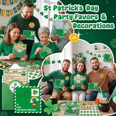 Tondiamo 24 Set St. Patrick's Day Leprechaun Trap Kit 24 Shamrock Pin Back Button Pin 24 Leprechaun Letter 24 Shamrock Sticker DIY Crafts Kit for St. Patrick's Day Party Favors in Saudi Arabia