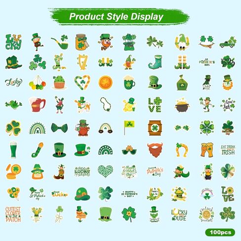 100 قطعة من ملصقات عيد القديس باتريك، ملصقات فينيل مقاومة للماء للعطلات الأيرلندية لزجاجة المياه، والكمبيوتر المحمول، ودفتر القصاصات، وملصقات يوم القديس باتريك، وإكسسوارات ديكورات Lucky Shamrock in Kuwait