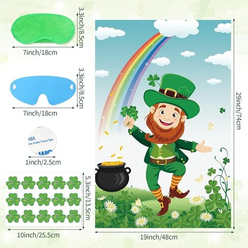 Hooqict St Patricks Day Party Games Pin The Shamrock on The Green Hat St Patricks Day Game for Kids Leprechaun Party Favors, Large Leprechaun Game Poster with 45 Shamrock Stickers in Saudi Arabia