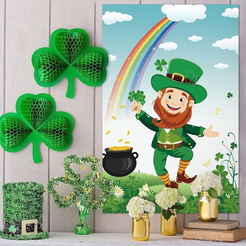 Hooqict St Patricks Day Party Games Pin The Shamrock on The Green Hat St Patricks Day Game for Kids Leprechaun Party Favors, Large Leprechaun Game Poster with 45 Shamrock Stickers in Saudi Arabia