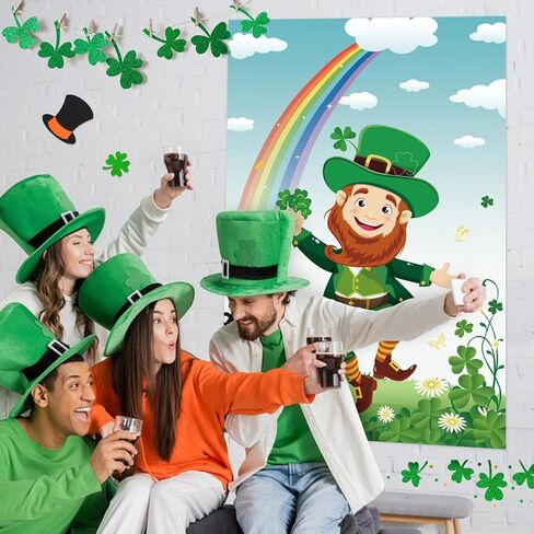 Hooqict St Patricks Day Party Games Pin The Shamrock on The Green Hat St Patricks Day Game for Kids Leprechaun Party Favors, Large Leprechaun Game Poster with 45 Shamrock Stickers in Saudi Arabia