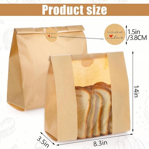 130 Pack Bread Bags for Homemade Sourdough Bags with Window, Large Bakery Bag with 160 Stickers for Packaging Baked Food Bread Storage (14 * 8.3 * 3.5 Inch) in Saudi Arabia