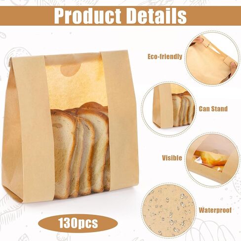 130 Pack Bread Bags for Homemade Sourdough Bags with Window, Large Bakery Bag with 160 Stickers for Packaging Baked Food Bread Storage (14 * 8.3 * 3.5 Inch) in Saudi Arabia