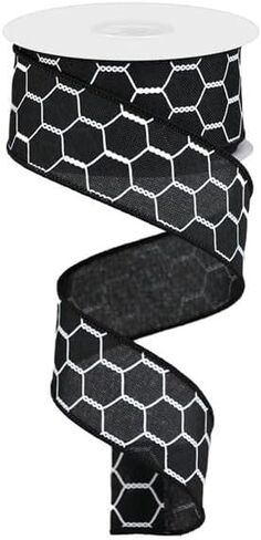 Chicken Wire Canvas Wired Edge Ribbon - 10 Yards (Black, White, 1.5") in Saudi Arabia