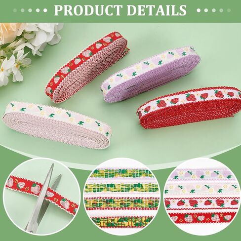PH PandaHall 4 Rolls Strawberry Print Ribbon, Polyester Fabric, Red, Purple, 5/8" Wide, 20 Yards, Perfect for Gift, Cake, Wedding Decor in Saudi Arabia