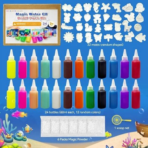Magic Water Elf Toy Kit Refill,DIY Slime Squishy Making Kit,STEM Arts & Crafts Family Activity,Indoor Rainy Day & Holiday Fun,Best Gift for Christmas & Party Favors(24 Bottles:12 Colors+32) in Saudi Arabia