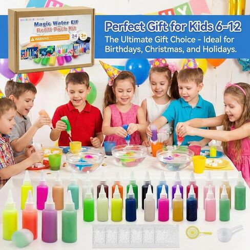 Magic Water Elf Toy Kit Refill,DIY Slime Squishy Making Kit,STEM Arts & Crafts Family Activity,Indoor Rainy Day & Holiday Fun,Best Gift for Christmas & Party Favors(24 Bottles:12 Colors+32) in Saudi Arabia
