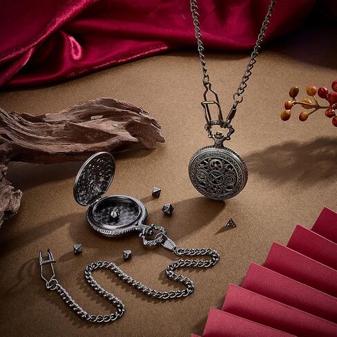 PH PandaHall DND Dice Set, Hollow Gear Watch Case 7pcs Mini Metal Dice with Pocket Watch Chain for Dungeons and Dragons, RPG, Playing Games, Gift, Antique Bronze in Saudi Arabia