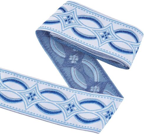 MAYJOYDIY Blue Jacquard Ribbon Trim 5.5 Yards×2 inch Rhombus Embroidery Jacquard Ribbon Ethnic Style Woven Curtain Fabric Trim for Sewing Crafts Handmade Bag Belts Clothing Decoration in Saudi Arabia