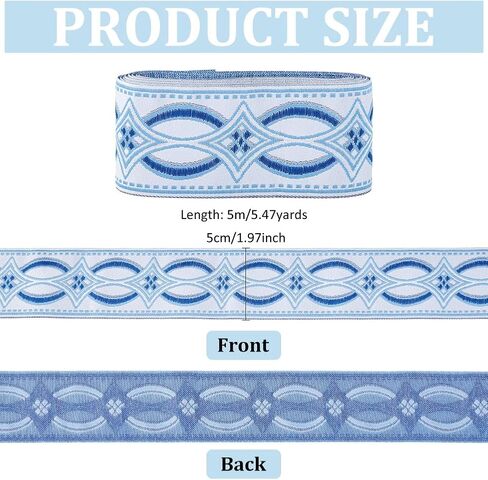 MAYJOYDIY Blue Jacquard Ribbon Trim 5.5 Yards×2 inch Rhombus Embroidery Jacquard Ribbon Ethnic Style Woven Curtain Fabric Trim for Sewing Crafts Handmade Bag Belts Clothing Decoration in Saudi Arabia