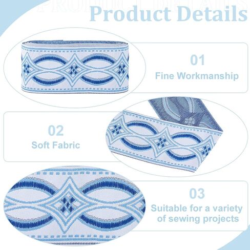 MAYJOYDIY Blue Jacquard Ribbon Trim 5.5 Yards×2 inch Rhombus Embroidery Jacquard Ribbon Ethnic Style Woven Curtain Fabric Trim for Sewing Crafts Handmade Bag Belts Clothing Decoration in Saudi Arabia